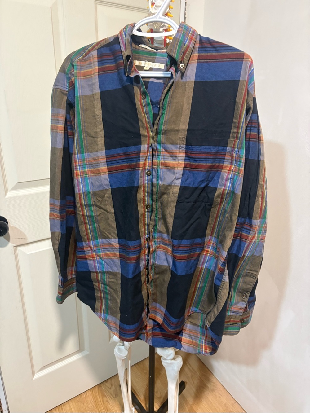 Men's Plaid Button-Down Shirt - Blue & Brown cotton
